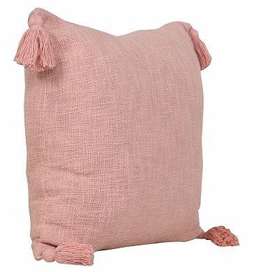 HomeRoots 20" Light Pink Cotton Throw Pillow with Tassels