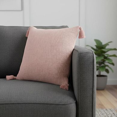 HomeRoots 20" Light Pink Cotton Throw Pillow with Tassels
