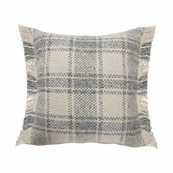 HomeRoots 20" X 20" White And Gray-Blue Polyester Plaid Zippered Pillow