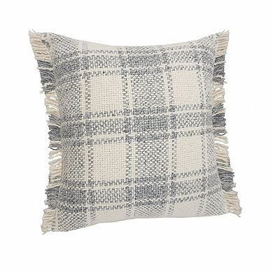 HomeRoots 20" X 20" White And Gray-Blue Polyester Plaid Zippered Pillow