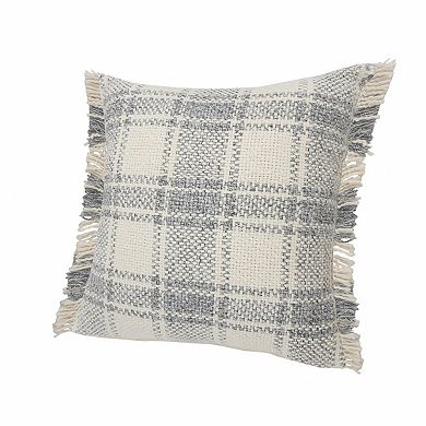 HomeRoots 20" X 20" White And Gray-Blue Polyester Plaid Zippered Pillow