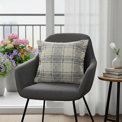 HomeRoots 20" X 20" White And Gray-Blue Polyester Plaid Zippered Pillow