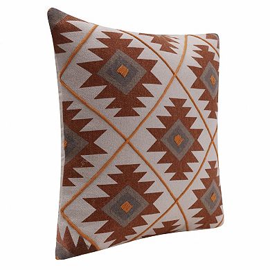 HomeRoots 20" X 20" Rust And Off-White 100% Cotton Geometric Zippered Pillow