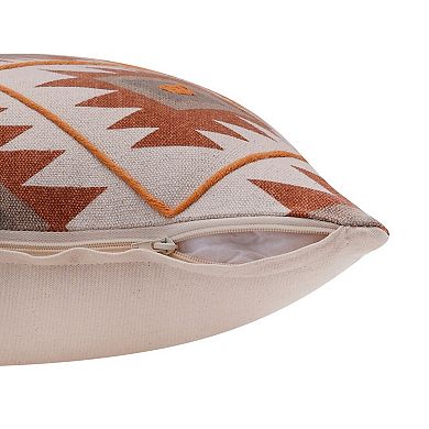 HomeRoots 20" X 20" Rust And Off-White 100% Cotton Geometric Zippered Pillow