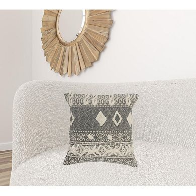 HomeRoots 20" X 20" Gray And White 100% Cotton Geometric Zippered Pillow