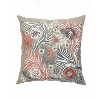 HomeRoots 20" X 20" Gray Adn Pink 100% Cotton Floral Zippered Pillow