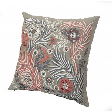 HomeRoots 20" X 20" Gray Adn Pink 100% Cotton Floral Zippered Pillow