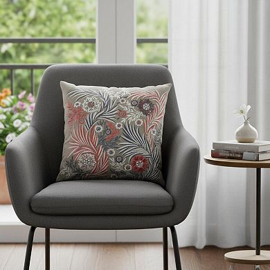 HomeRoots 20" X 20" Gray Adn Pink 100% Cotton Floral Zippered Pillow