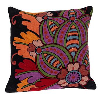 HomeRoots 20" Black and Orange Cotton Throw Pillow With Embroidery