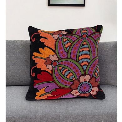 HomeRoots 20" Black and Orange Cotton Throw Pillow With Embroidery