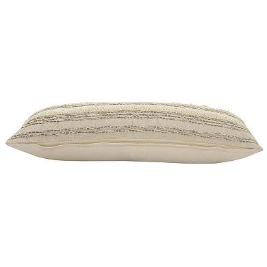 HomeRoots 14" X 36" Cream Gray And Tan Cotton Striped Throw Pillow