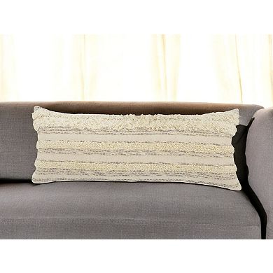 HomeRoots 14" X 36" Cream Gray And Tan Cotton Striped Throw Pillow