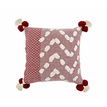 HomeRoots 20" X 20" Red And Cream 100% Cotton Geometric Zippered Pillow