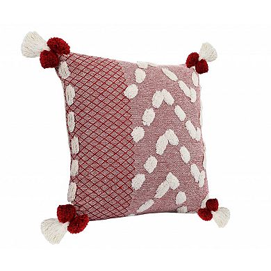 HomeRoots 20" X 20" Red And Cream 100% Cotton Geometric Zippered Pillow
