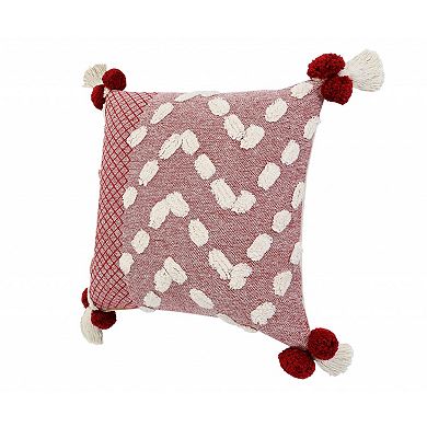 HomeRoots 20" X 20" Red And Cream 100% Cotton Geometric Zippered Pillow