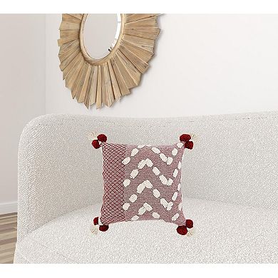 HomeRoots 20" X 20" Red And Cream 100% Cotton Geometric Zippered Pillow