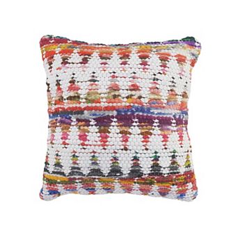 HomeRoots 20" X 20" White Red Green Blue Yellow And Orange 100% Cotton Geometric Zippered Pillow