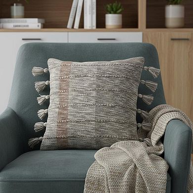 HomeRoots 20" X 20" Gray And Light Red Polyester Striped Zippered Pillow