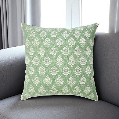 HomeRoots 20" Green And White Geometric Cotton Throw Pillow