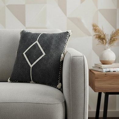 HomeRoots 20" X 20" White And Black 100% Cotton Geometric Zippered Pillow