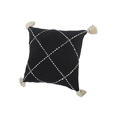 HomeRoots 20" X 20" White And Black 100% Cotton Geometric Zippered Pillow