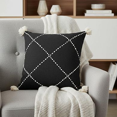HomeRoots 20" X 20" White And Black 100% Cotton Geometric Zippered Pillow