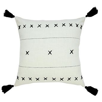 HomeRoots 20" X 20" Off-White And Black 100% Cotton Geometric Zippered Pillow