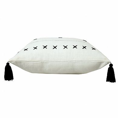 HomeRoots 20" X 20" Off-White And Black 100% Cotton Geometric Zippered Pillow