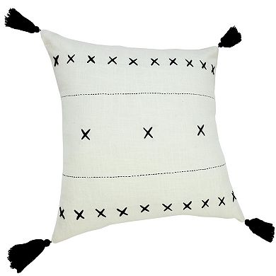HomeRoots 20" X 20" Off-White And Black 100% Cotton Geometric Zippered Pillow