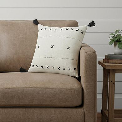 HomeRoots 20" X 20" Off-White And Black 100% Cotton Geometric Zippered Pillow