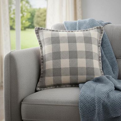 HomeRoots 20" X 20" Light Gray And Ivory Polyester Plaid Zippered Pillow