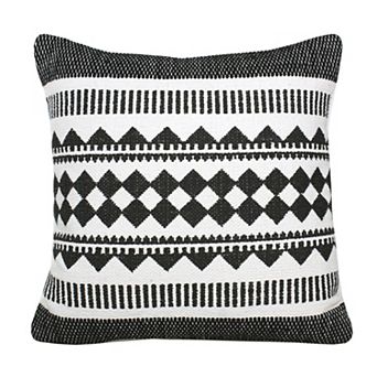 HomeRoots 20" Black and White Geometric Cotton Throw Pillow