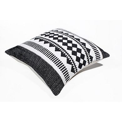 HomeRoots 20" Black and White Geometric Cotton Throw Pillow