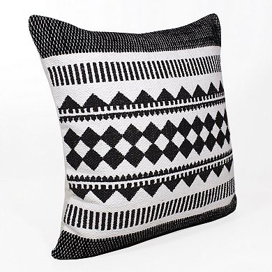 HomeRoots 20" Black and White Geometric Cotton Throw Pillow