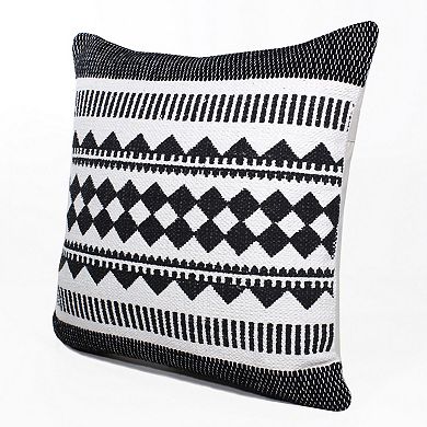 HomeRoots 20" Black and White Geometric Cotton Throw Pillow