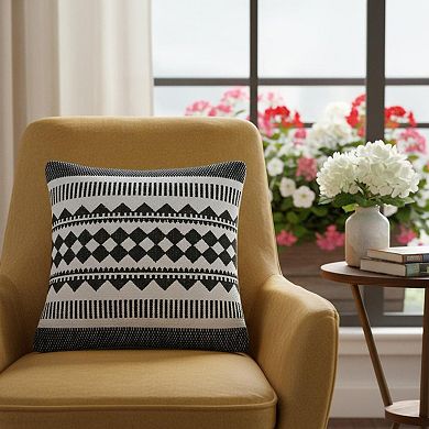 HomeRoots 20" Black and White Geometric Cotton Throw Pillow