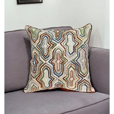 HomeRoots 18" Beige and Brown Cotton Throw Pillow With Embroidery