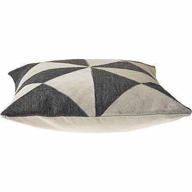 HomeRoots 20" Charcoal and Ivory Geometric Wool And Faux Leather Throw Pillow