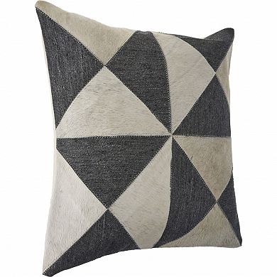 HomeRoots 20" Charcoal and Ivory Geometric Wool And Faux Leather Throw Pillow