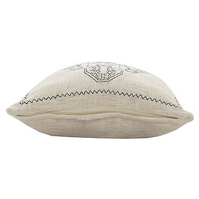 HomeRoots 20" X 20" Off-White And Navy 100% Cotton Abstract Zippered Pillow