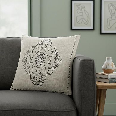 HomeRoots 20" X 20" Off-White And Navy 100% Cotton Abstract Zippered Pillow