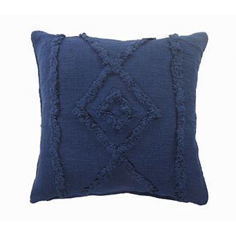 HomeRoots 20" Navy Blue And Dark Blue Cotton Geometric Throw Pillow