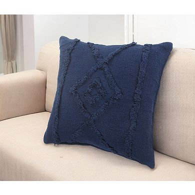HomeRoots 20" Navy Blue And Dark Blue Cotton Geometric Throw Pillow