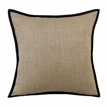 HomeRoots 20" Tan And Black Linen Color Block Throw Pillow