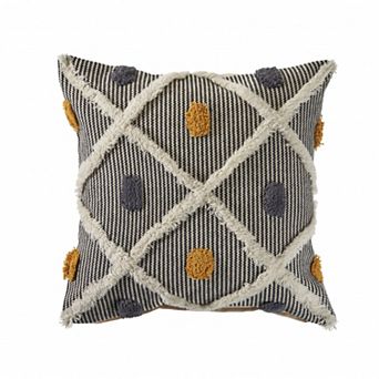HomeRoots 20" Gray Ivory and Yellow Striped Cotton Throw Pillow With Texture