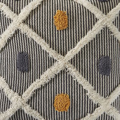 HomeRoots 20" Gray Ivory and Yellow Striped Cotton Throw Pillow With Texture