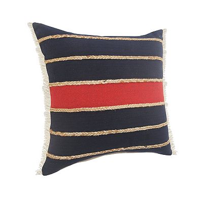 HomeRoots 24" X 24" Navy Red And Tan 100% Cotton Striped Zippered Pillow