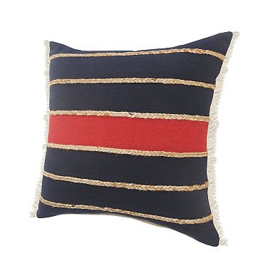 HomeRoots 24" X 24" Navy Red And Tan 100% Cotton Striped Zippered Pillow