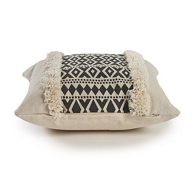 HomeRoots 18" X 18" Tan and Black Geometric Cotton Zippered Pillow With Shag