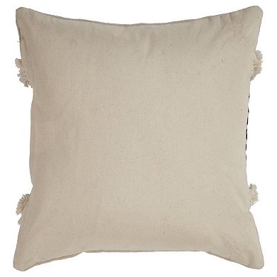 HomeRoots 18" X 18" Tan and Black Geometric Cotton Zippered Pillow With Shag